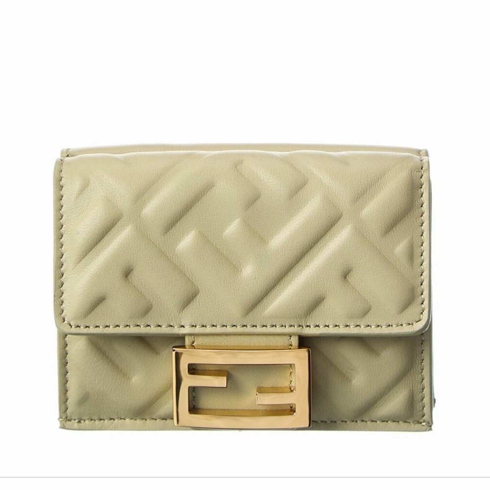 Fendi Quilted Mini Wallet in Light Olive with Gold Buckle